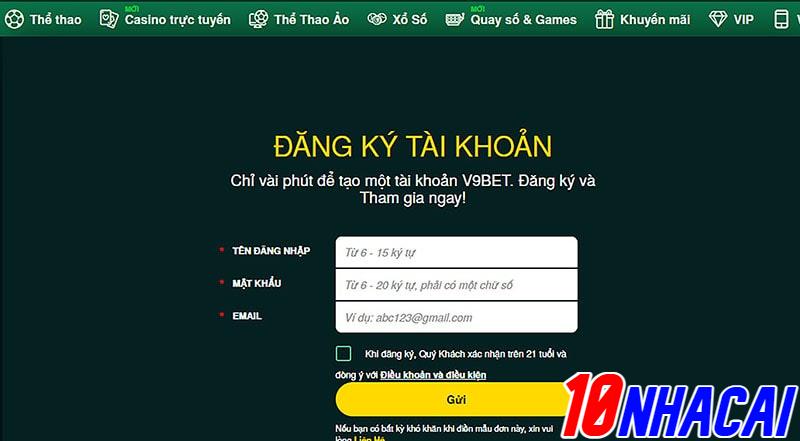 Đăng kí tài khoản tại v9bet như thế nào?