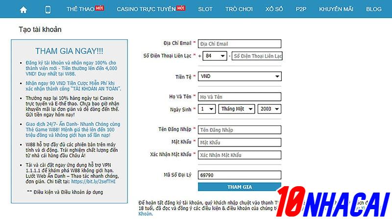 Làm sao để đăng kí tài khoản tại nhà cái W88?