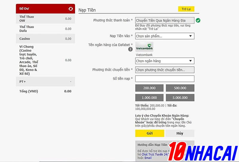 Gửi tiền tại dafabet như thế nào?