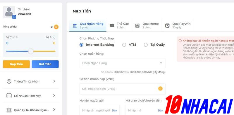 Gửi tiền tại nhà cái One88 như thế nào?