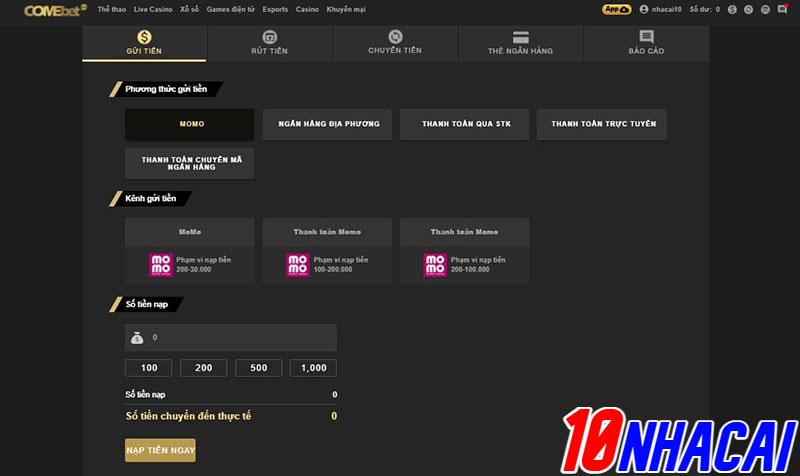 Gửi tiền tại Comebet như thế nào?