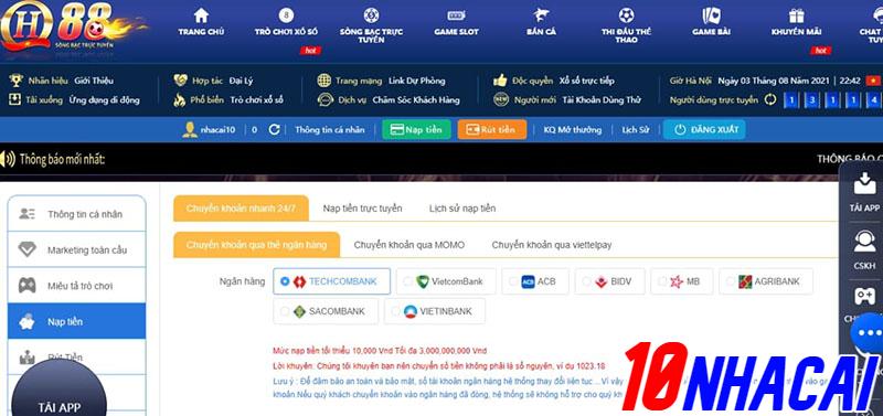 Nạp tiền tại nhà cái QH88 như thế nào?