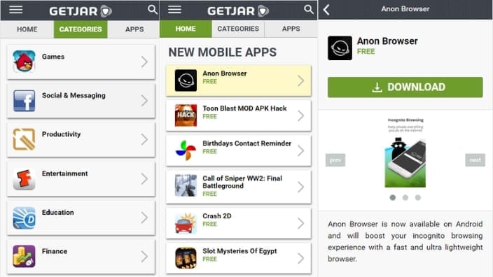 Getjar vs sosomod app for android